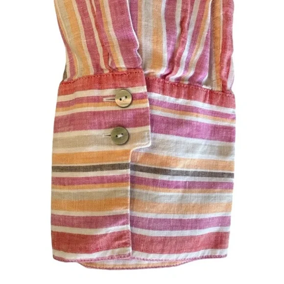 Chicos 100% Linen Striped Button Up Blouse Top Size M - Picture 3 of 11
